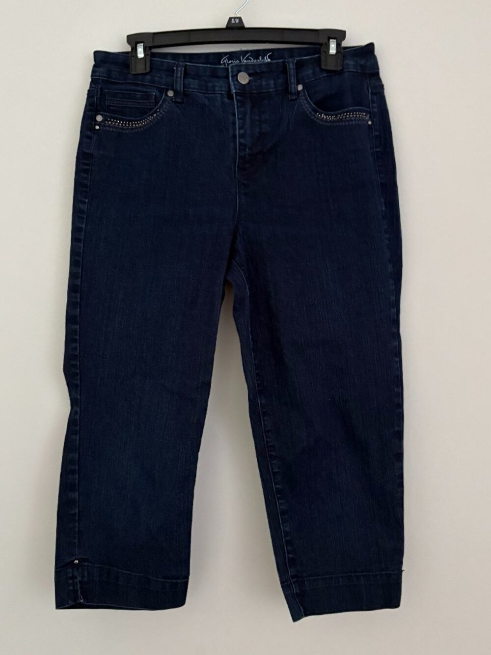 Gloria Vanderbilt Blue Denim Embellished Y2K Coastal Grandma Normcore Capris 6